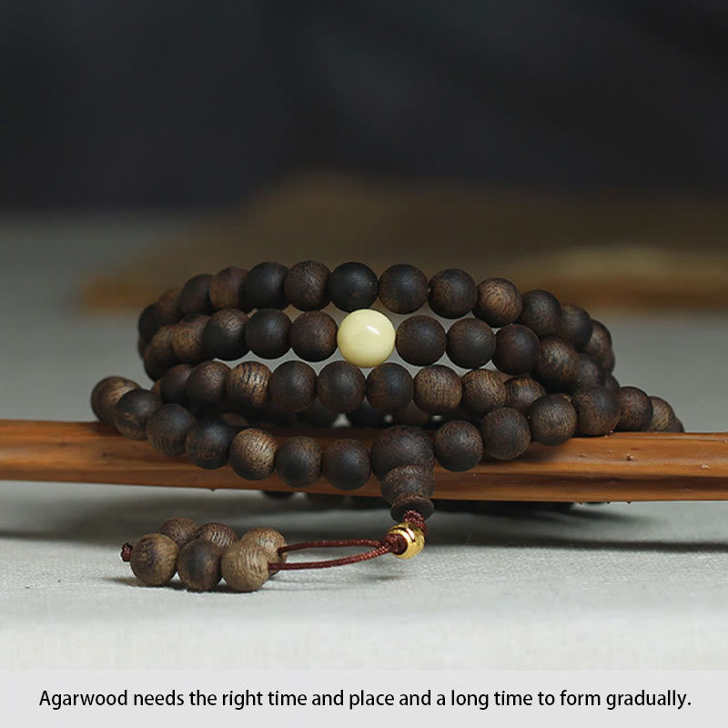 8mm Agarwood Mala Bracelet for Protection & Balance