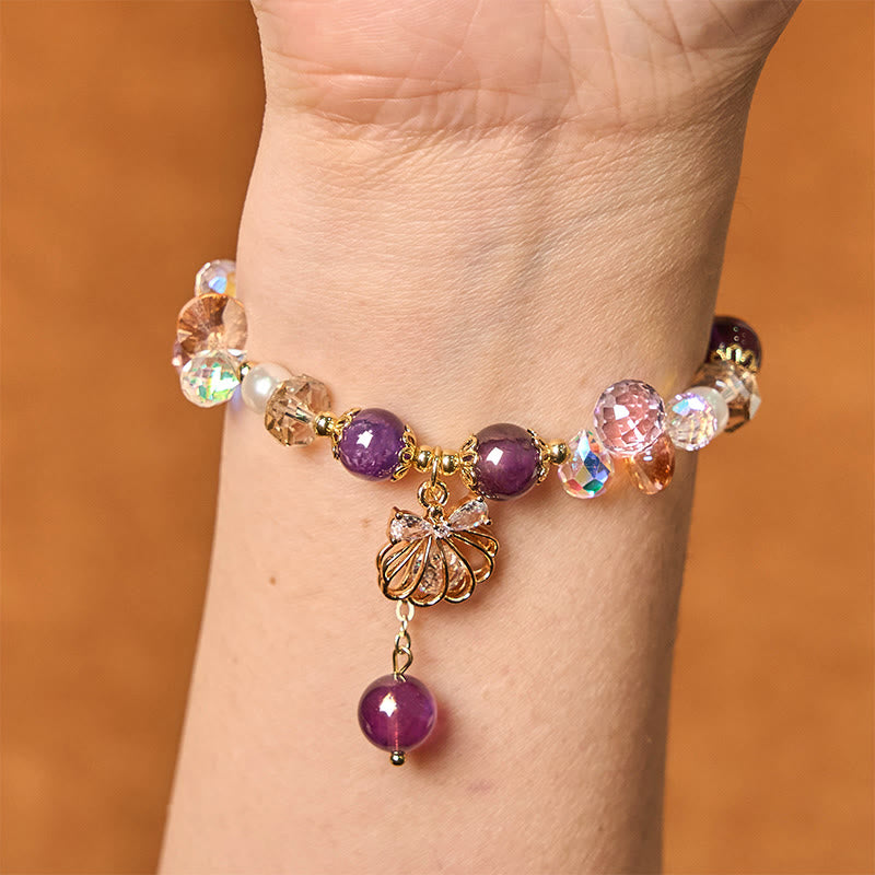 8mm Amethyst Citrine Pearl Shell Peace Bracelet for Women