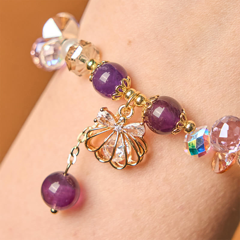 8mm Amethyst Citrine Pearl Shell Peace Bracelet for Women