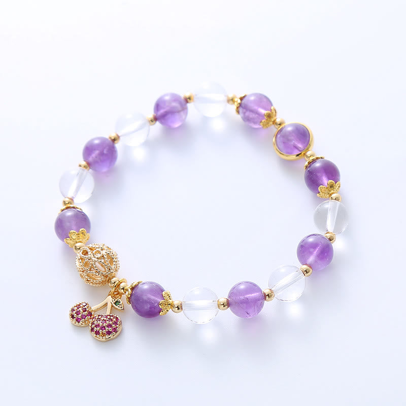 8mm Amethyst Crystal Bracelet with Cherry Charm for Positivity