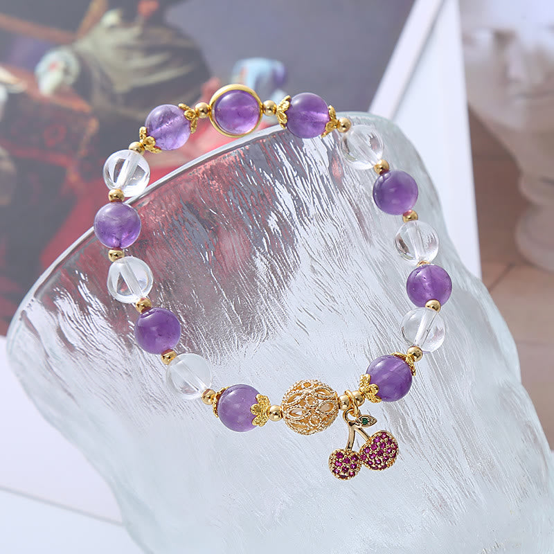 8mm Amethyst Crystal Bracelet with Cherry Charm for Positivity