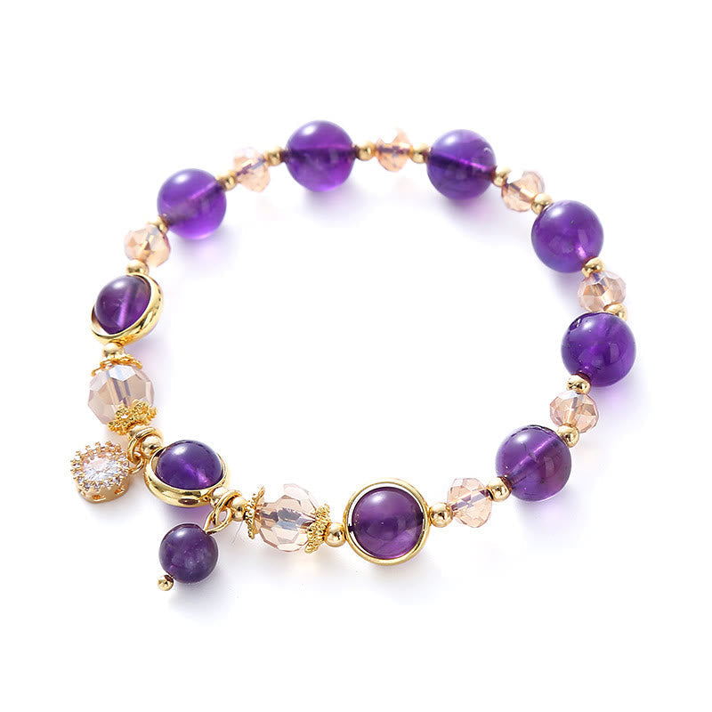 8mm Amethyst Crystal Geometric Meditation Bracelet
