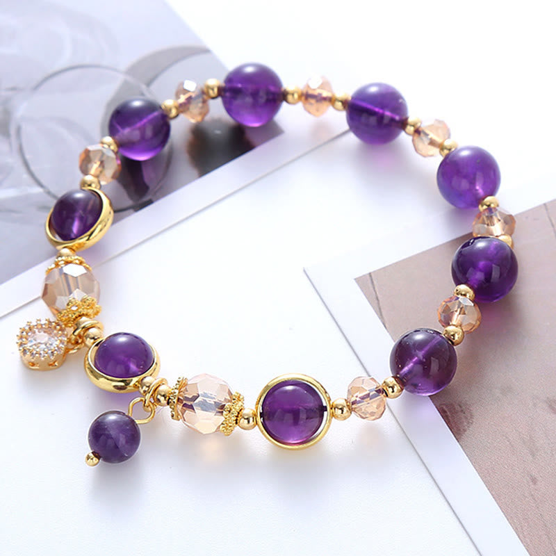 8mm Amethyst Crystal Geometric Meditation Bracelet