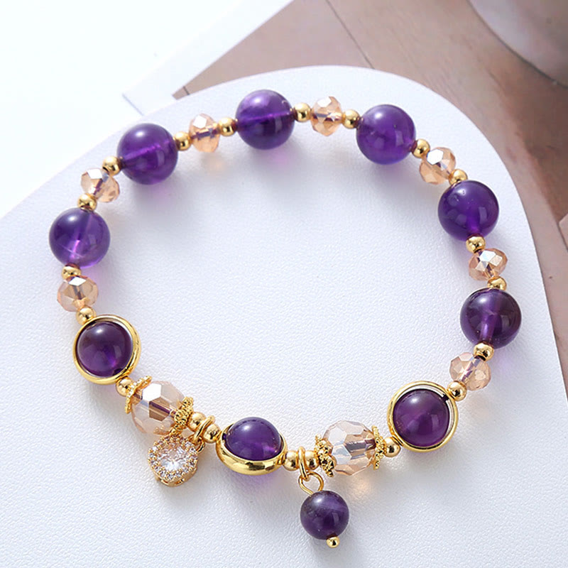 8mm Amethyst Crystal Geometric Meditation Bracelet