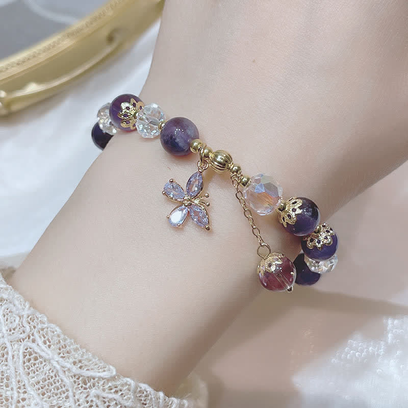 8mm Amethyst Crystal Spiritual Butterfly Charm Bracelet