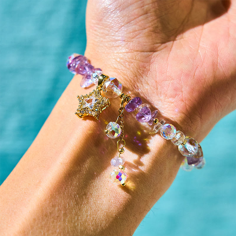 8mm Amethyst Crystal Star Bracelet for Positive Transformation
