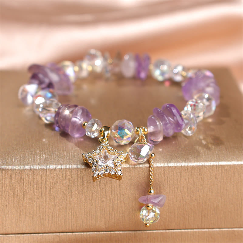 8mm Amethyst Crystal Star Bracelet for Positive Transformation