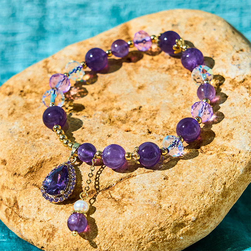 8mm Amethyst Love Heart Healing Bracelet for Spiritual Balance