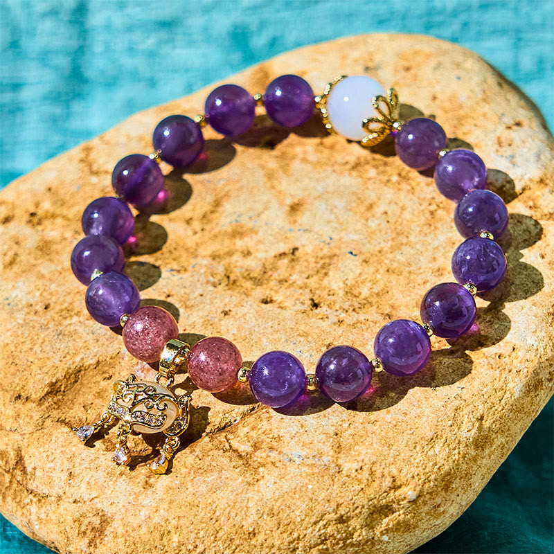 8mm Amethyst Peace Lock Charm Bracelet for Spiritual Protection