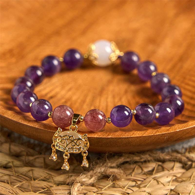 8mm Amethyst Peace Lock Charm Bracelet for Spiritual Protection
