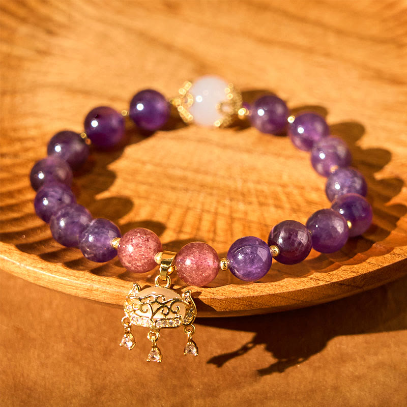 8mm Amethyst Peace Lock Charm Bracelet for Spiritual Protection