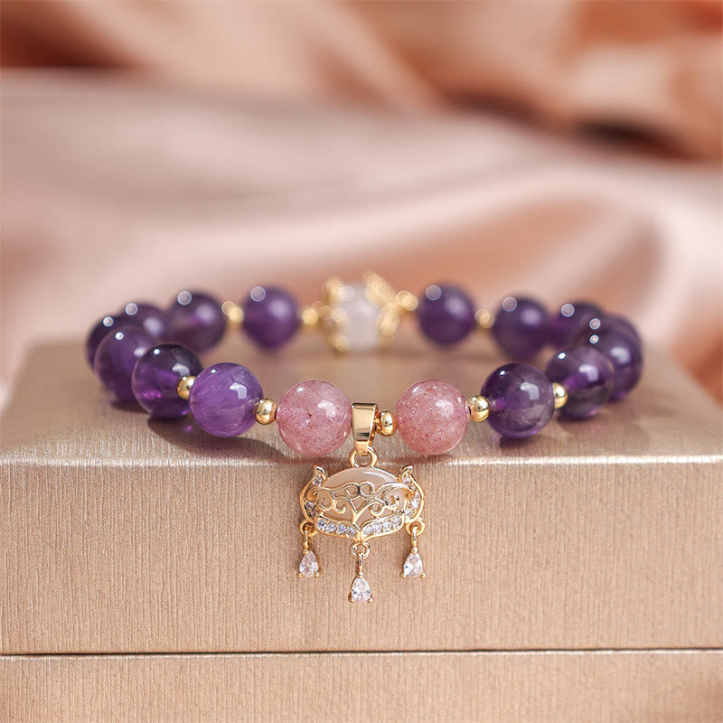 8mm Amethyst Peace Lock Charm Bracelet for Spiritual Protection
