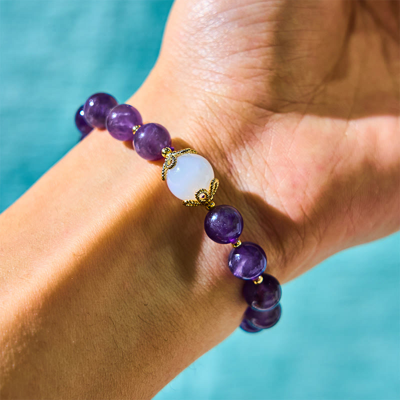 8mm Amethyst Peace Lock Charm Bracelet for Spiritual Protection