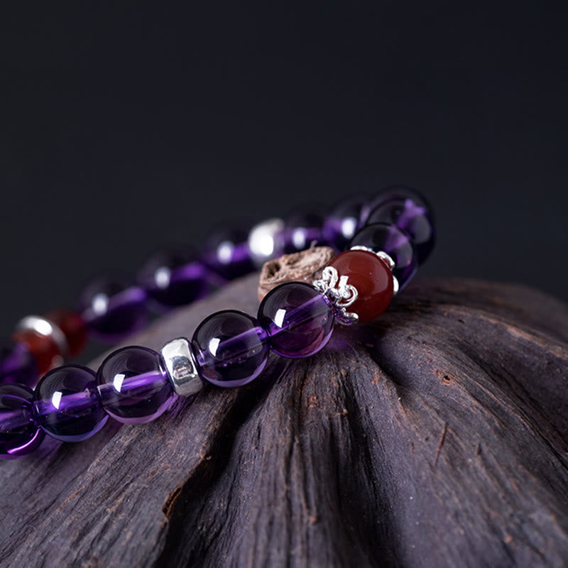 8mm Amethyst Red Agate Sterling Silver Positive Bracelet