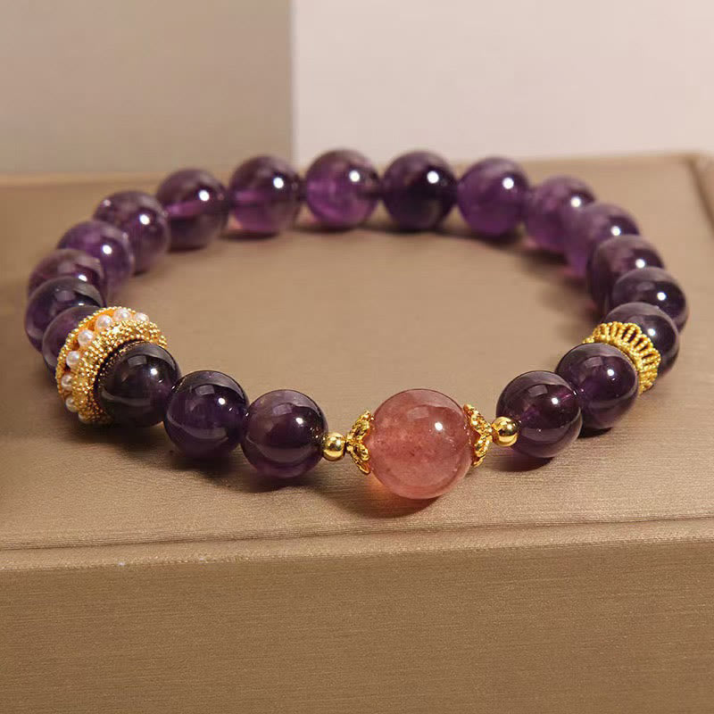 8mm Amethyst & Strawberry Quartz Bracelet for Women