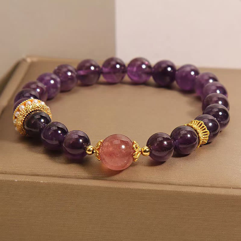 8mm Amethyst & Strawberry Quartz Bracelet for Women
