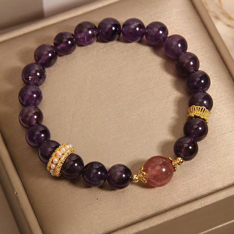 8mm Amethyst & Strawberry Quartz Bracelet for Women