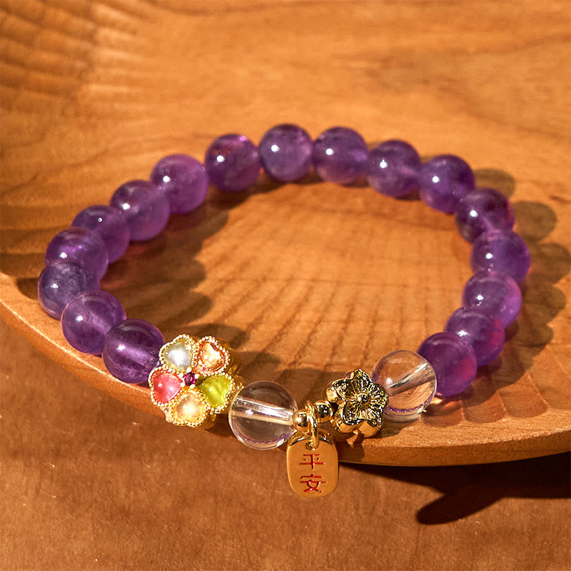 8mm Amethyst White Crystal Healing Charm Bracelet