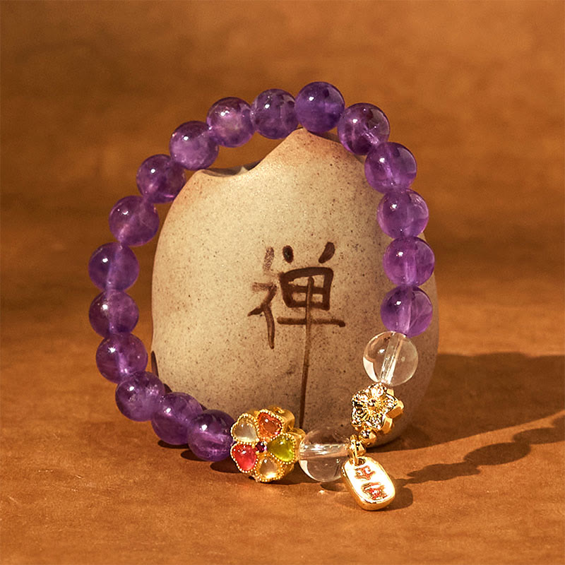 8mm Amethyst White Crystal Healing Charm Bracelet
