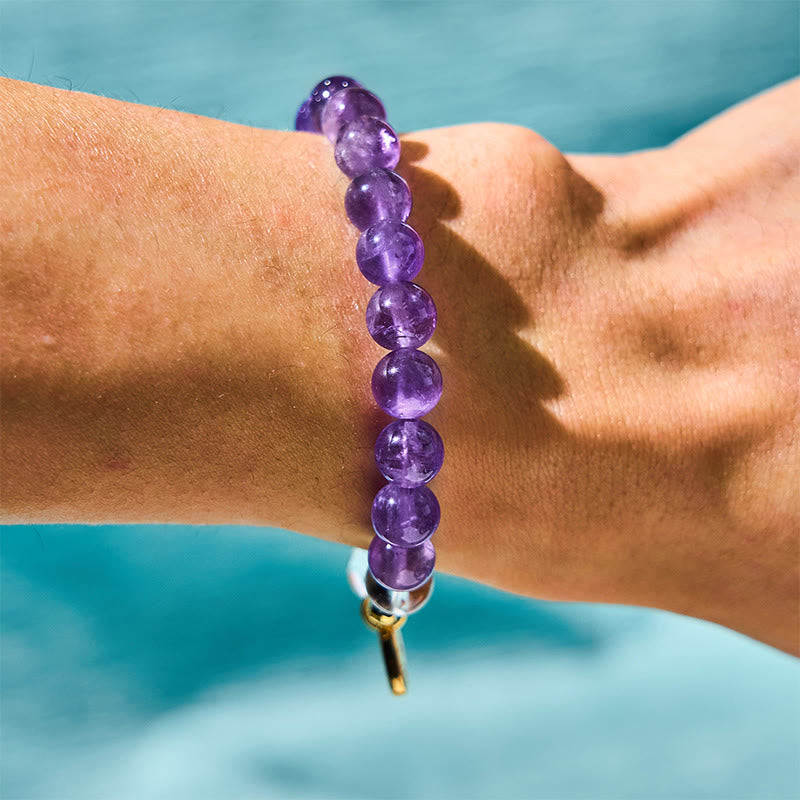 8mm Amethyst White Crystal Healing Charm Bracelet
