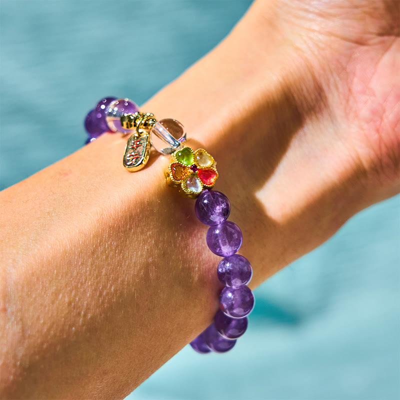 8mm Amethyst White Crystal Healing Charm Bracelet