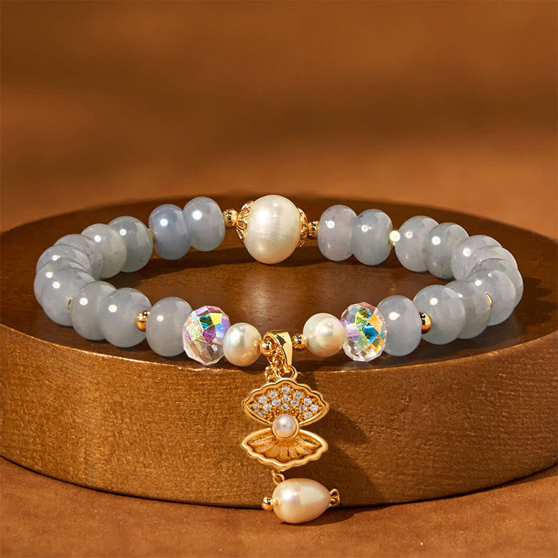 8mm Aquamarine Pearl Healing Bracelet for Emotional Balance