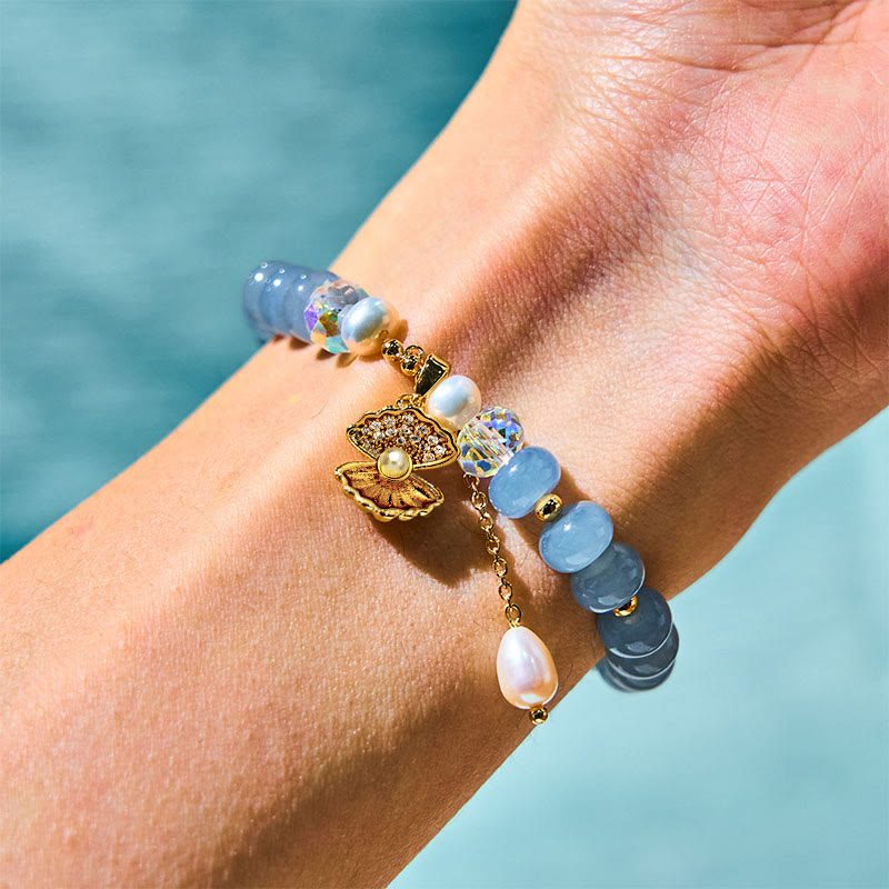 8mm Aquamarine Pearl Healing Bracelet for Emotional Balance