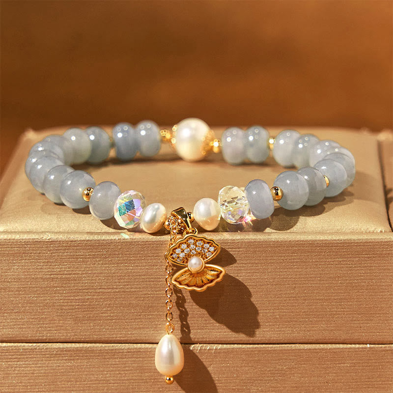 8mm Aquamarine Pearl Healing Bracelet for Emotional Balance