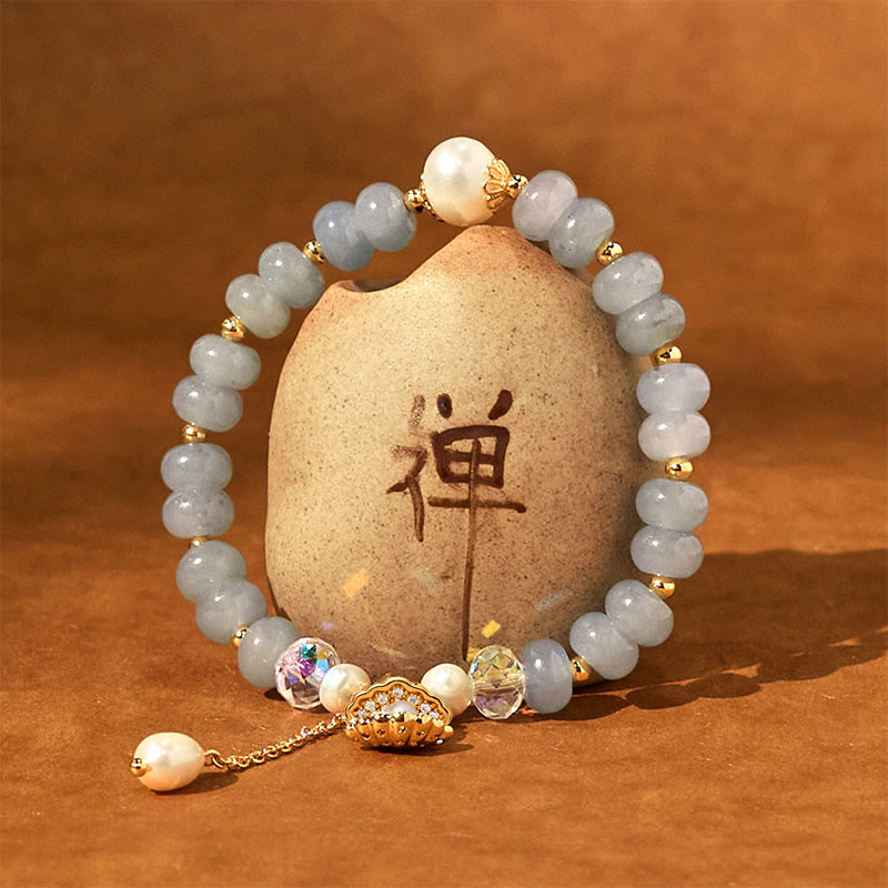8mm Aquamarine Pearl Healing Bracelet for Emotional Balance