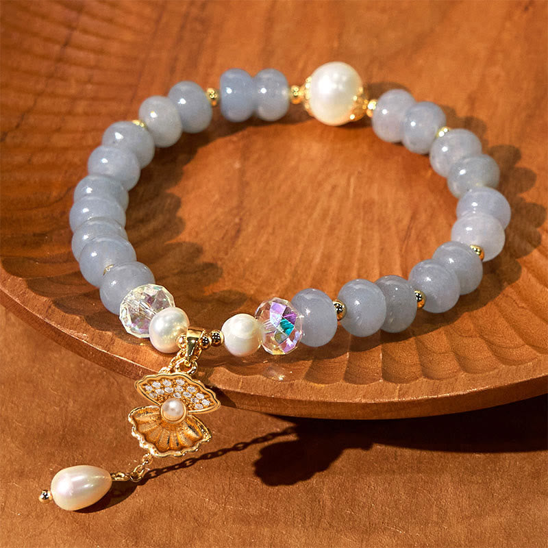 8mm Aquamarine Pearl Shell Healing Bracelet for Serenity