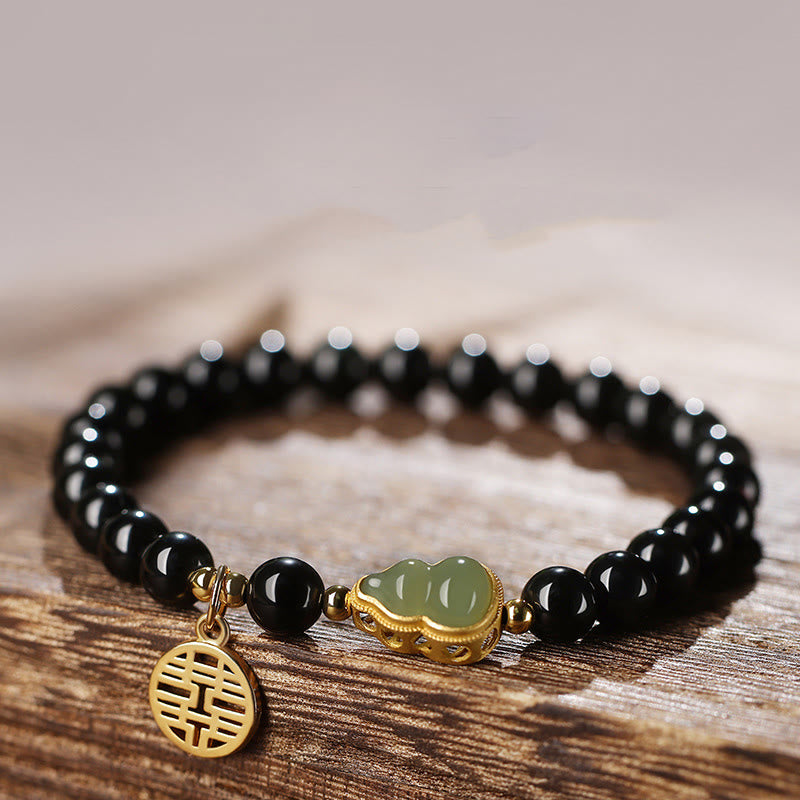 8mm Black Obsidian Hetian Jade Strength Bracelet