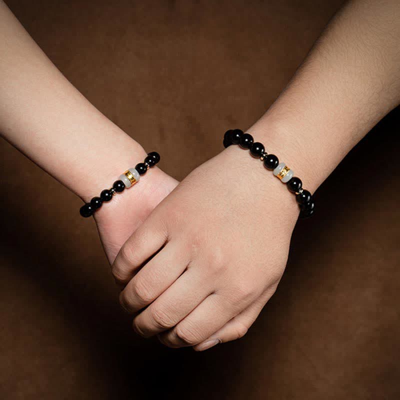 8mm Black Obsidian Jade Om Mani Padme Hum Strength Bracelet