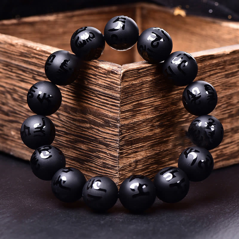 8mm Black Onyx Om Mani Padme Hum Protection Bracelet