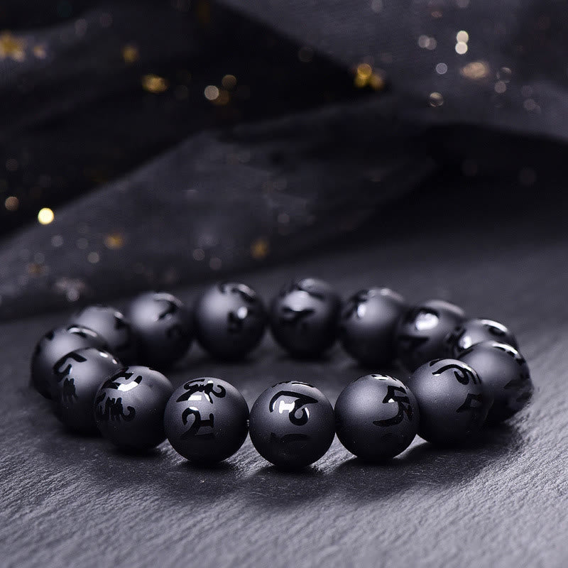 8mm Black Onyx Om Mani Padme Hum Protection Bracelet