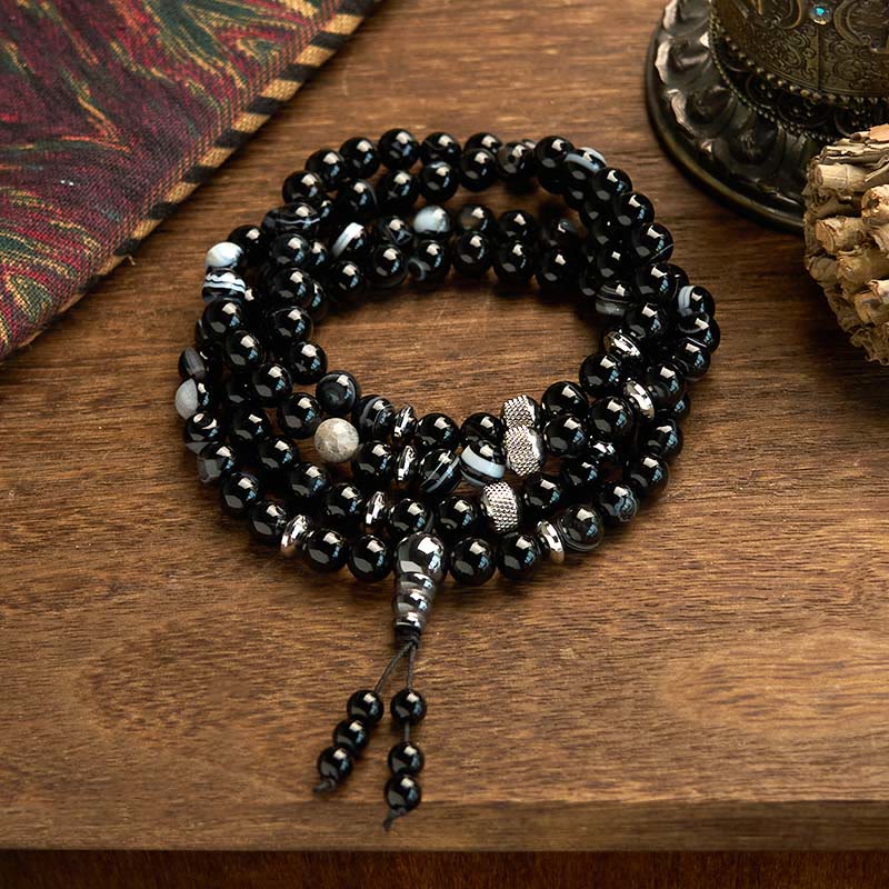8mm Black Onyx Protection Mala Bracelet 108 Beads
