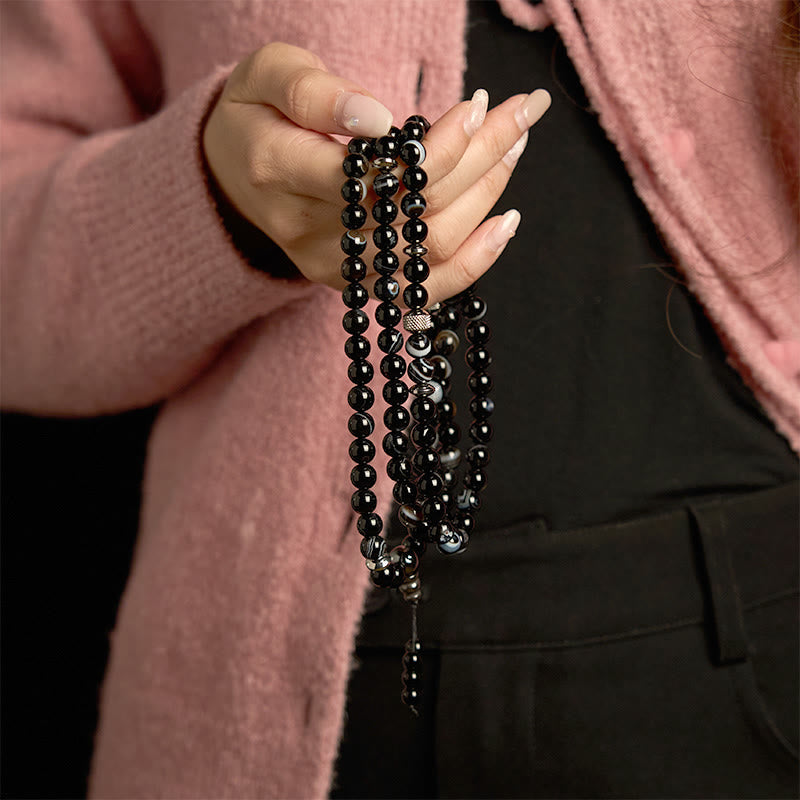 8mm Black Onyx Protection Mala Bracelet 108 Beads