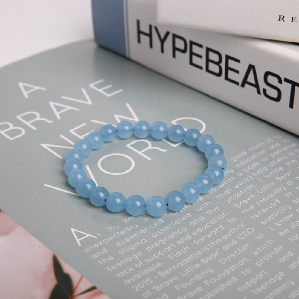 8mm Blue Chalcedony Agate Bracelet for Healing Balance
