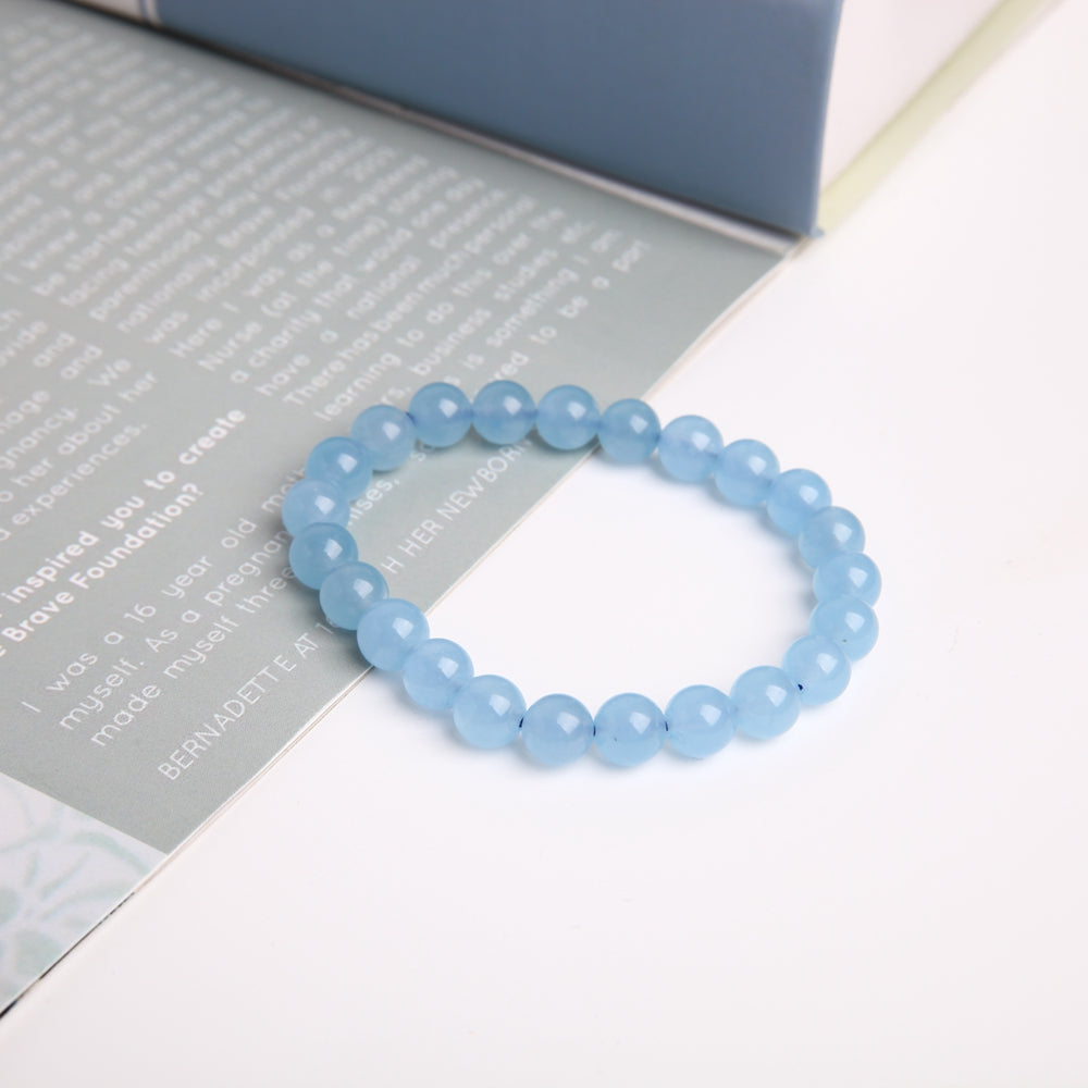 8mm Blue Chalcedony Agate Bracelet for Healing Balance