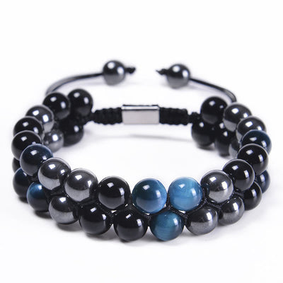 8mm Blue Tiger Eye Bracelet with Black Obsidian & Magnetite
