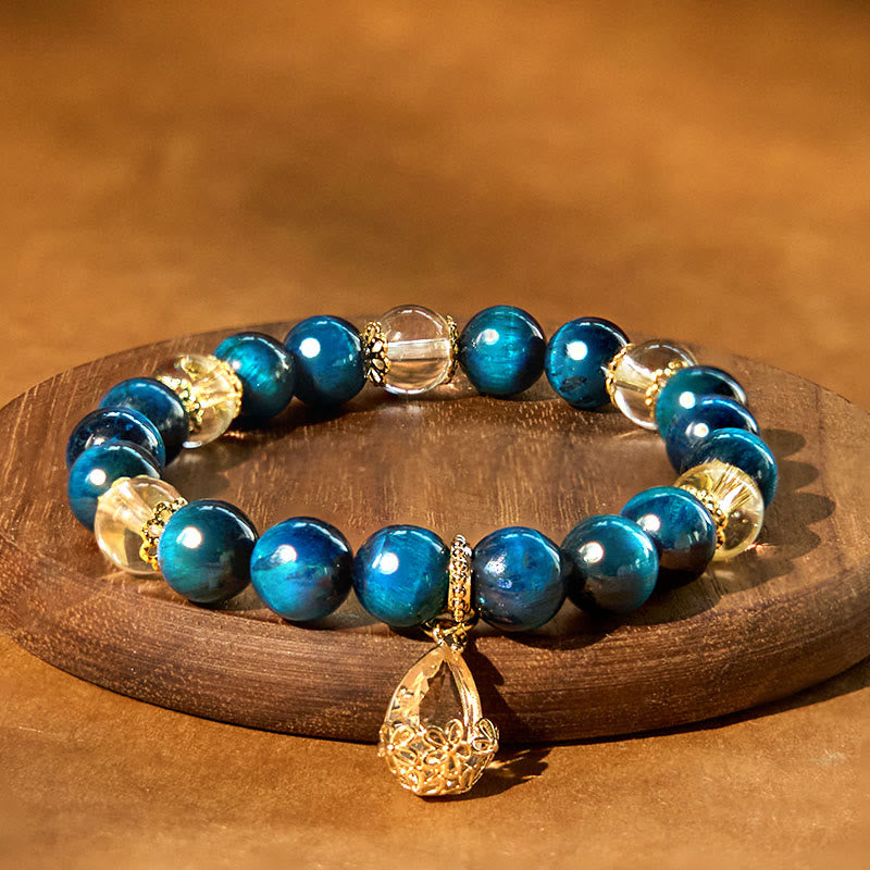 8mm Blue Tiger Eye White Crystal Bracelet for Strength
