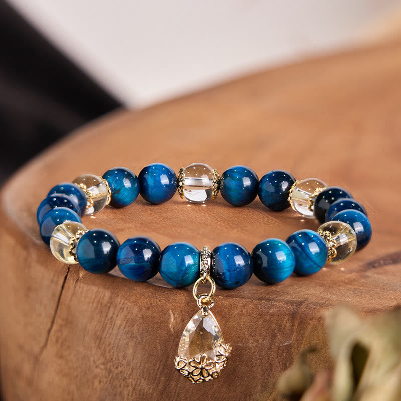 8mm Blue Tiger Eye White Crystal Bracelet