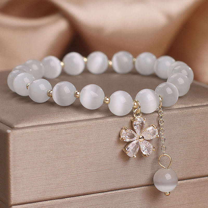 8mm Cat's Eye Peace & Support Flower Charm Bracelet