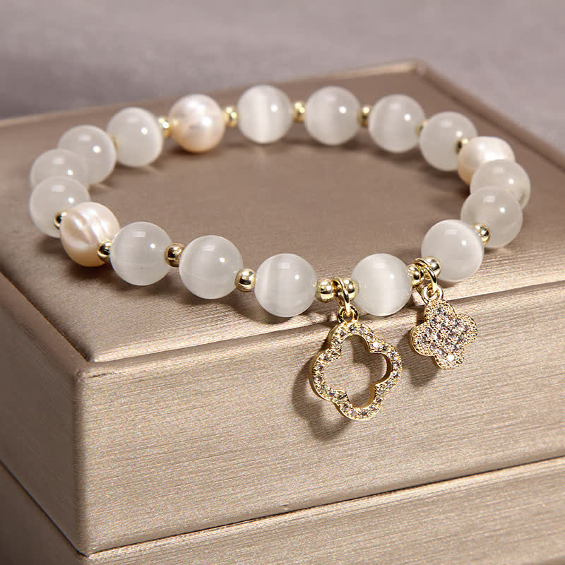 8mm Cats Eye Pearl Love Charm Bracelet for Calm & Peace