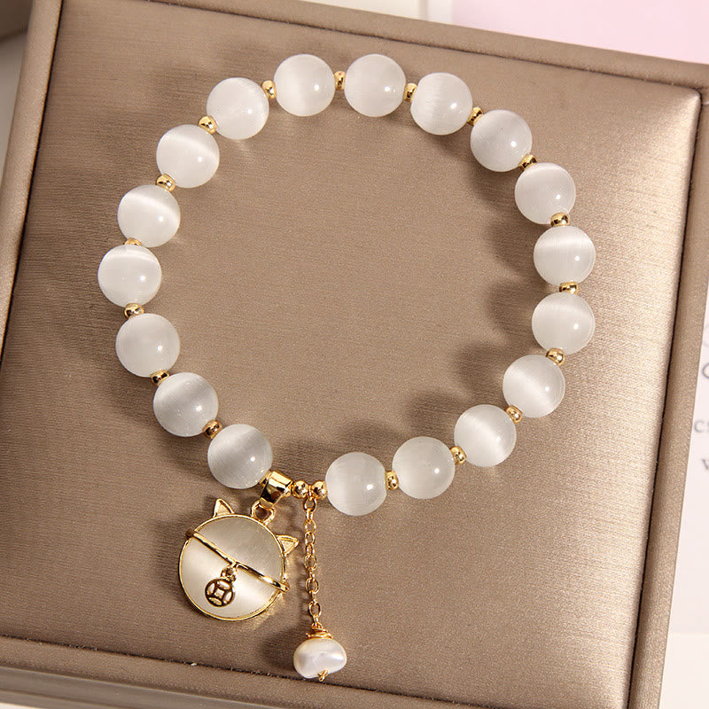 8mm Cats Eye Pearl Love Charm Bracelet for Calm & Peace