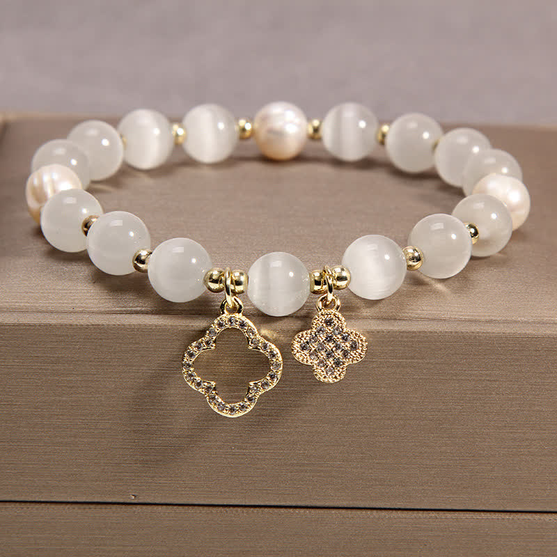 8mm Cats Eye Pearl Love Charm Bracelet for Calm & Peace