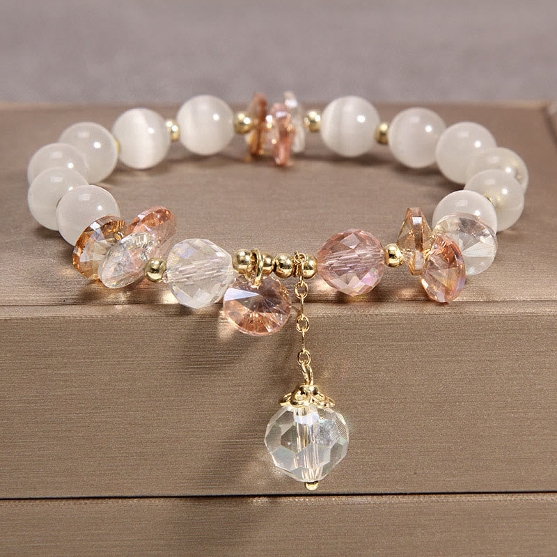 8mm Cat's Eye Pink Crystal Peace Spiritual Bracelet