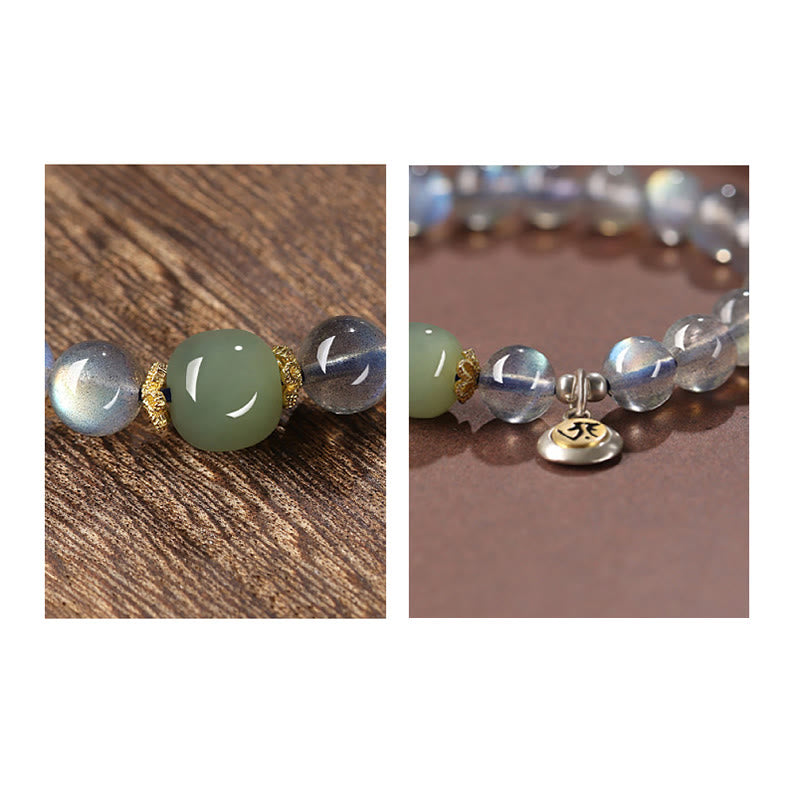 8mm Chinese Zodiac Bracelet with Moonstone and Hetian Jade for Positivity