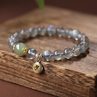 8mm Chinese Zodiac Bracelet with Moonstone and Hetian Jade for Positivity