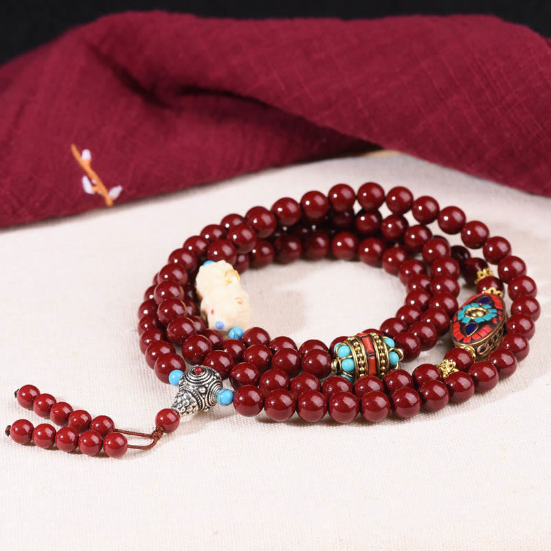 8mm Cinnabar Bodhisattva Tara Calm Bracelet Mala