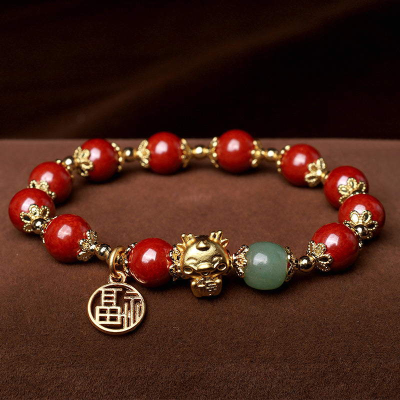 8mm Cinnabar Fu Character Blessing Bracelet Dragon Year